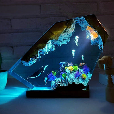 Humpback Whale &Jellyfish Resin Night Light