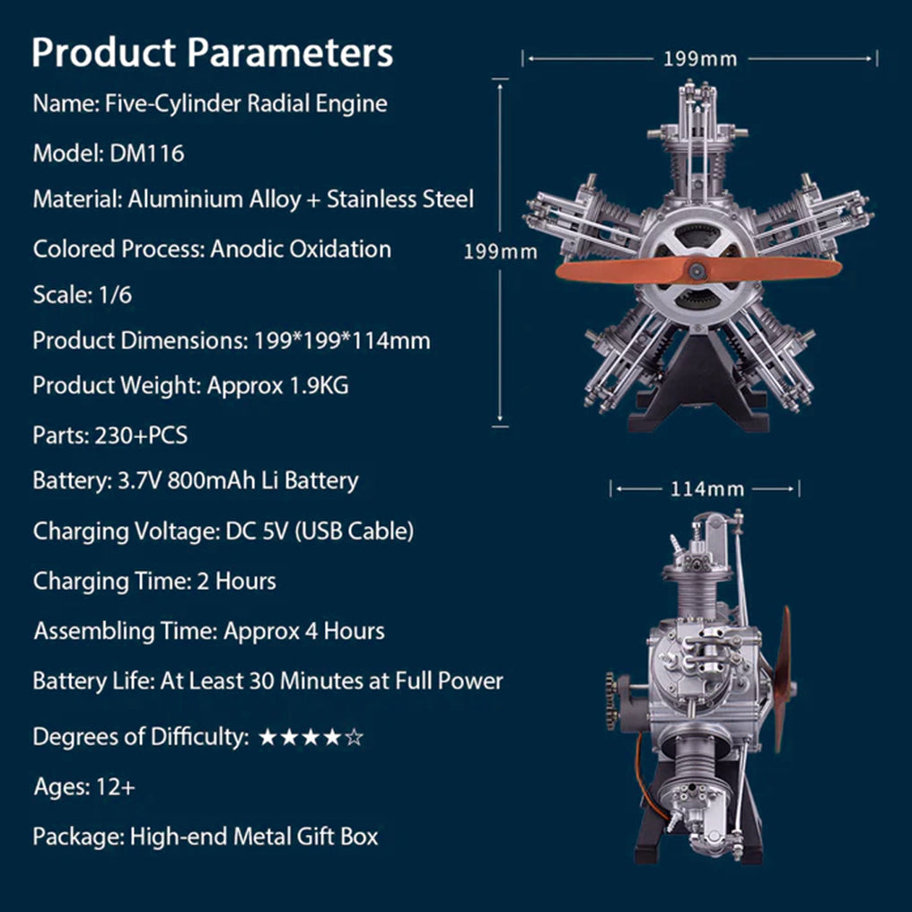 Puzziv™ | DIY 1/6 Full Metal 5 Cylinder Radial Engine Model Kit