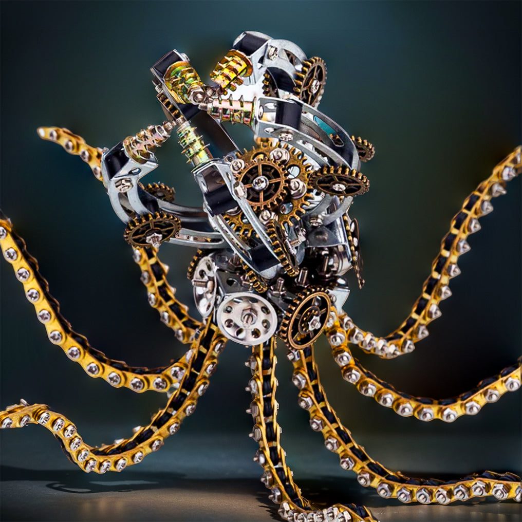 DIY 3D Metal Steampunk Galaxy Craft Puzzle Mechanical Octopus with Desk Lamp Model-1060PCS