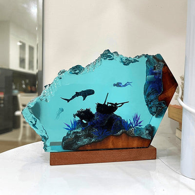 Whale Shark and Diver Resin Night Light