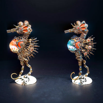 Intricate 3D Steampunk Metal Seahorse Puzzle Kit with Illuminating Lamp - 2100 Pieces of Whimsy!