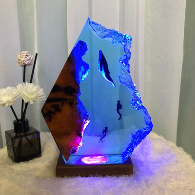 Ocean Epoxy Resin Night Light Humpback and Couple Diver Night Light