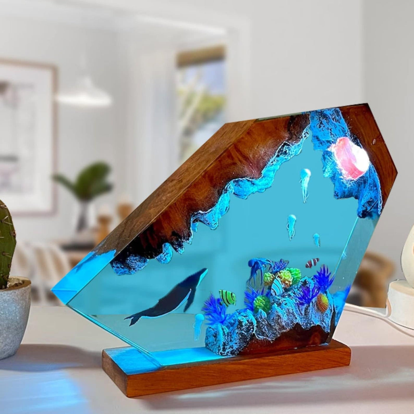 Humpback Whale &Jellyfish Resin Night Light