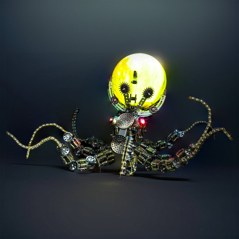 DIY 3D Metal Mechanical Octopus with Lamp Steampunk Craft Puzzle Model-2400PCS