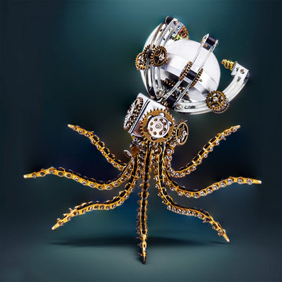 DIY 3D Metal Steampunk Galaxy Craft Puzzle Mechanical Octopus with Desk Lamp Model-1060PCS