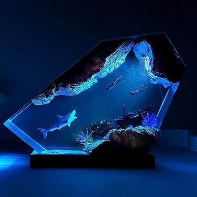 Great White Shark & Couple Diver Resin Night Light Christmas Gift