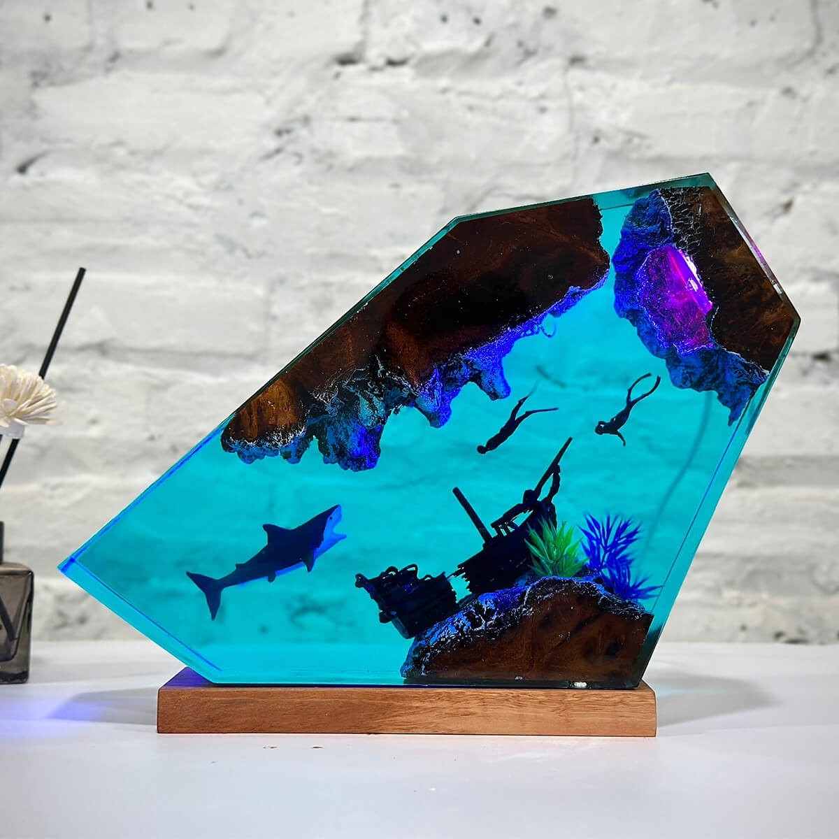 Great White Shark & Couple Diver Resin Night Light Christmas Gift