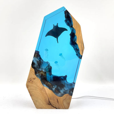 Manta Rays And Jellyfish Resin Night Light Blue Ocean Miniature