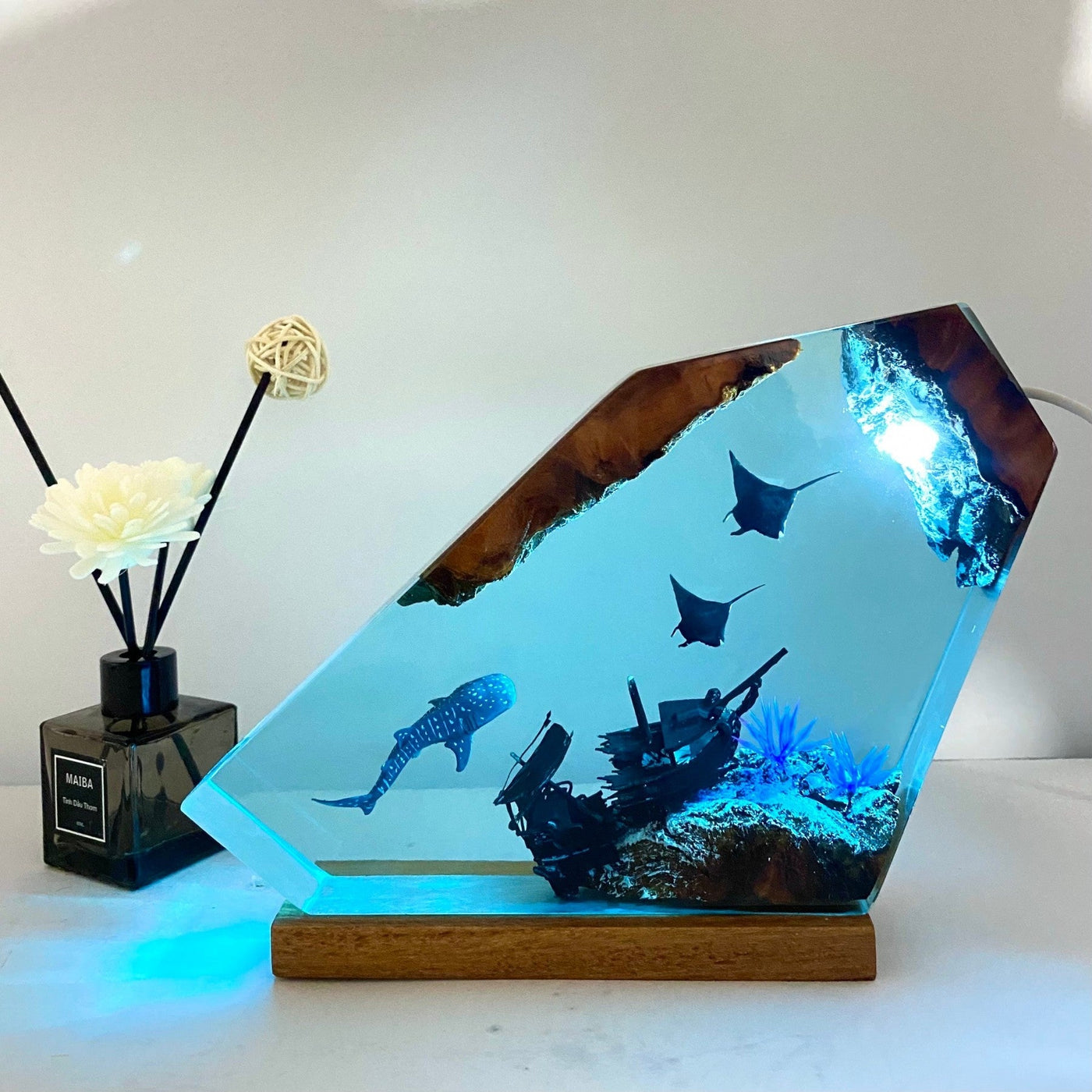 Whale Shark and Rays Resin Night Light