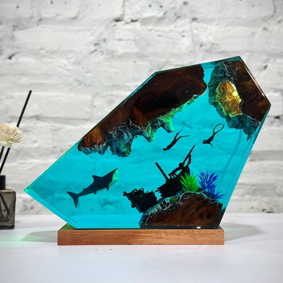 Great White Shark & Couple Diver Resin Night Light Christmas Gift