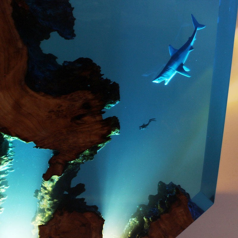 Ocean Shark Resin Night Light Diver Wooden Ornaments