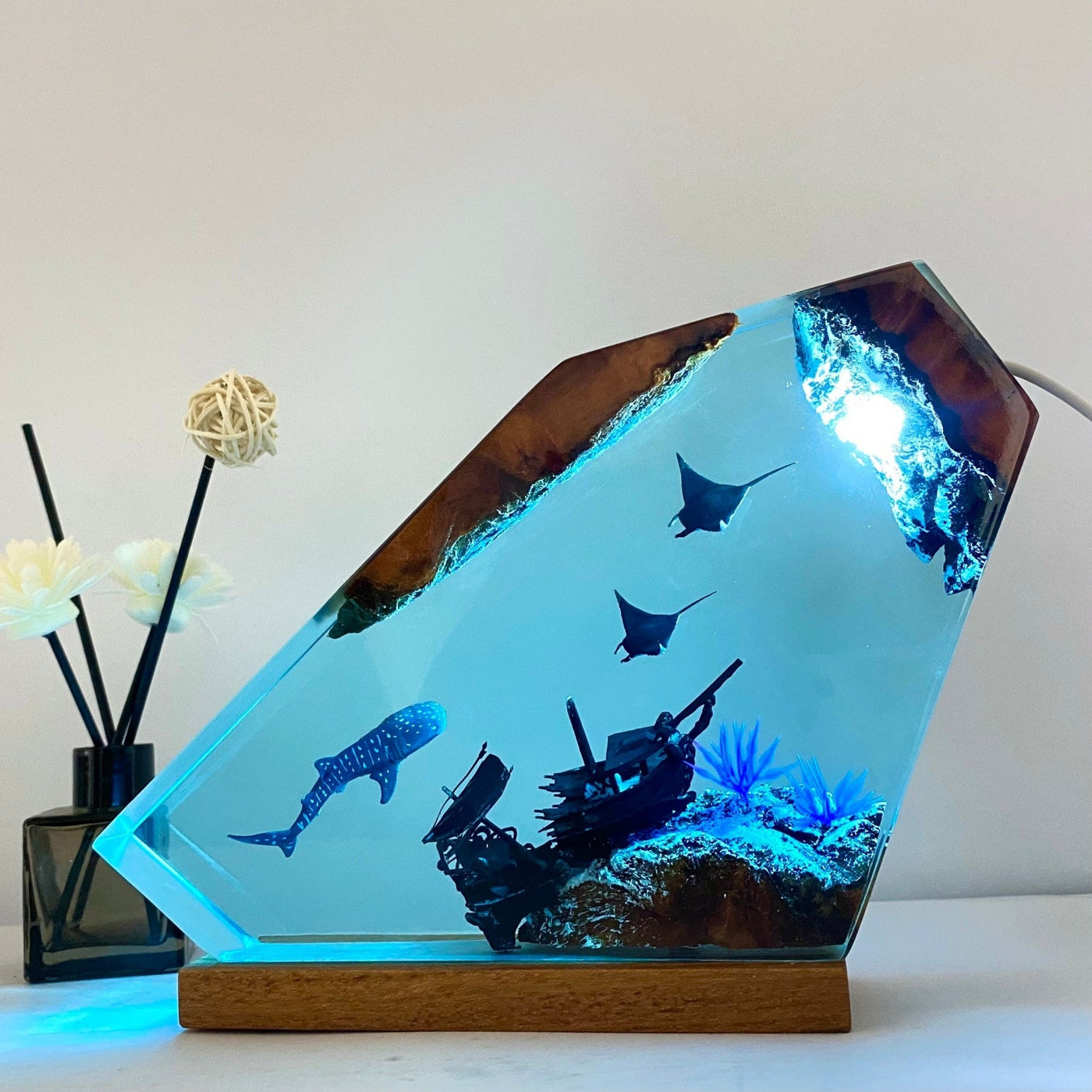 Whale Shark and Rays Resin Night Light