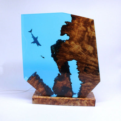 Ocean Shark Resin Night Light Diver Wooden Ornaments