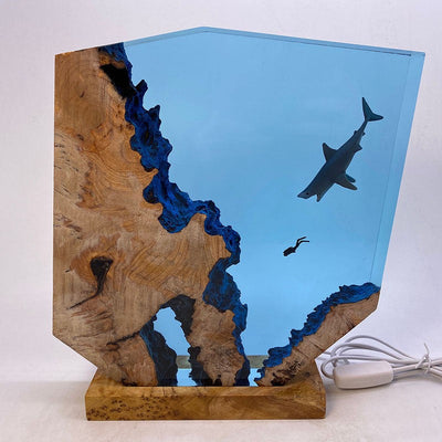 Ocean Shark Resin Night Light Diver Wooden Ornaments