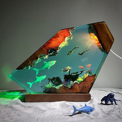 Great White Shark and Couple Divers Resin Night Light