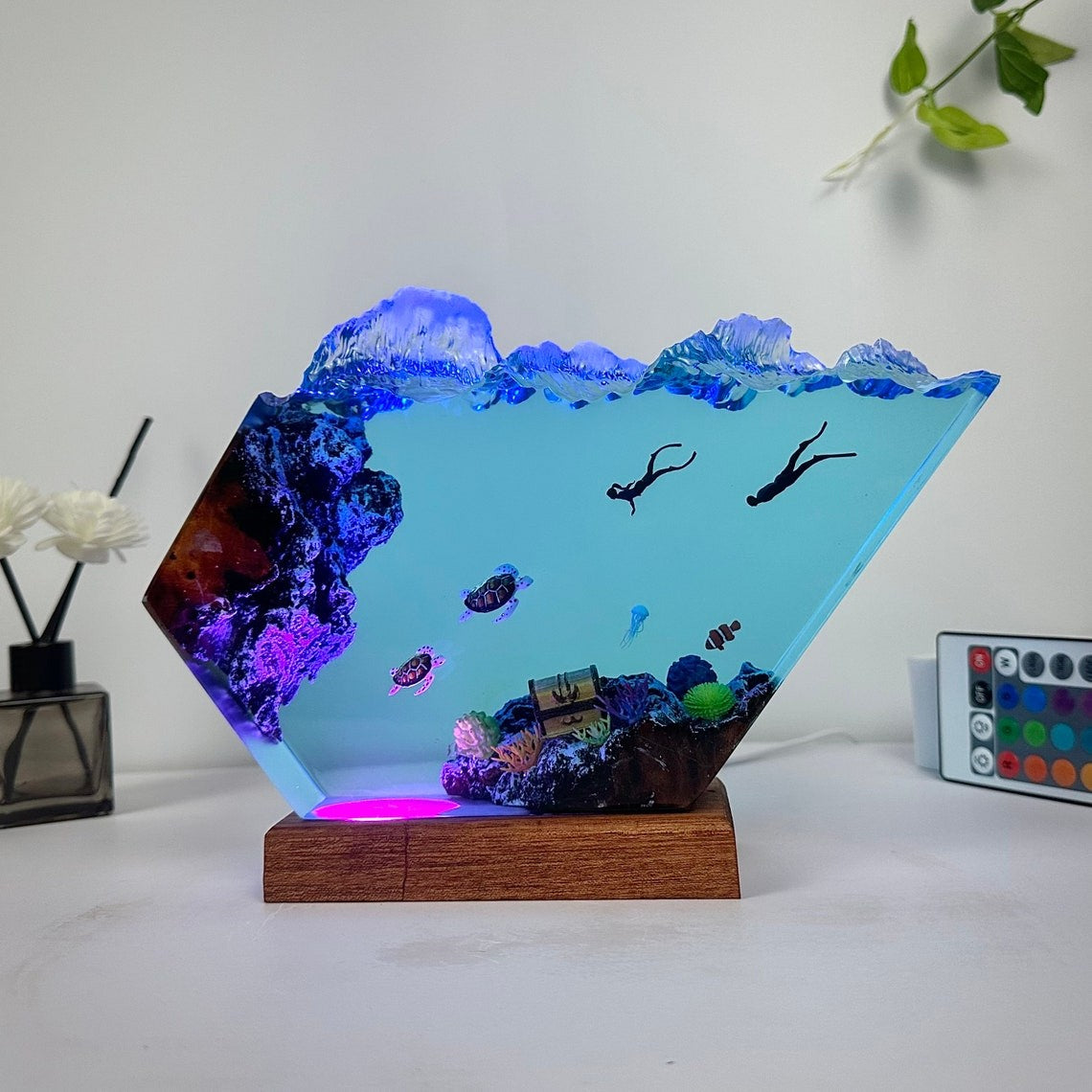 Sea Turtle and Couple Diver Resin Night Light