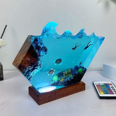 Sea Turtle and Couple Diver Resin Night Light