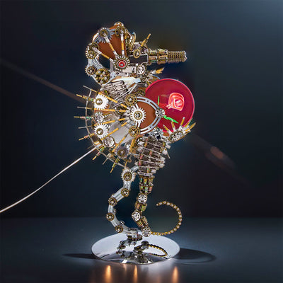 Intricate 3D Steampunk Metal Seahorse Puzzle Kit with Illuminating Lamp - 2100 Pieces of Whimsy!