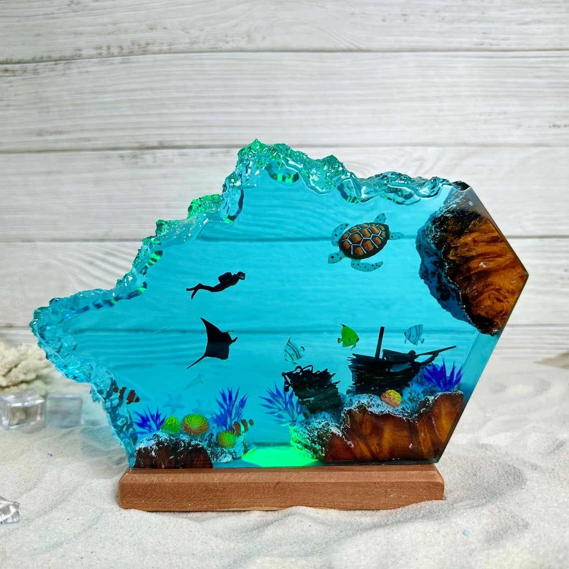 Ray, Turtle and Scuba Diver Resin Night Light