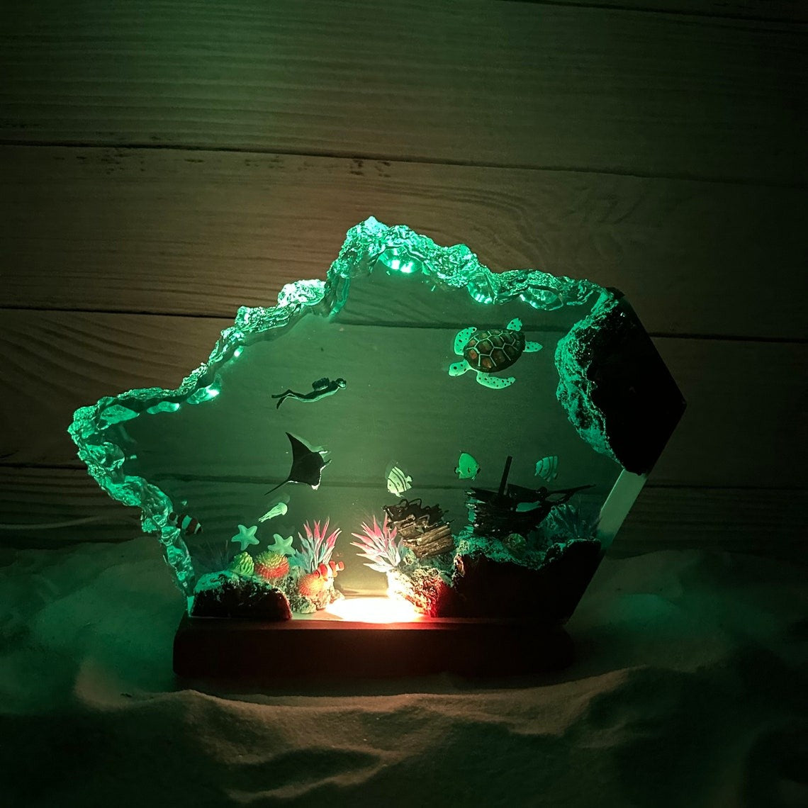 Ray, Turtle and Scuba Diver Resin Night Light