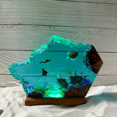 Ray, Turtle and Scuba Diver Resin Night Light