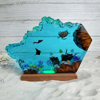 Ray, Turtle and Scuba Diver Resin Night Light