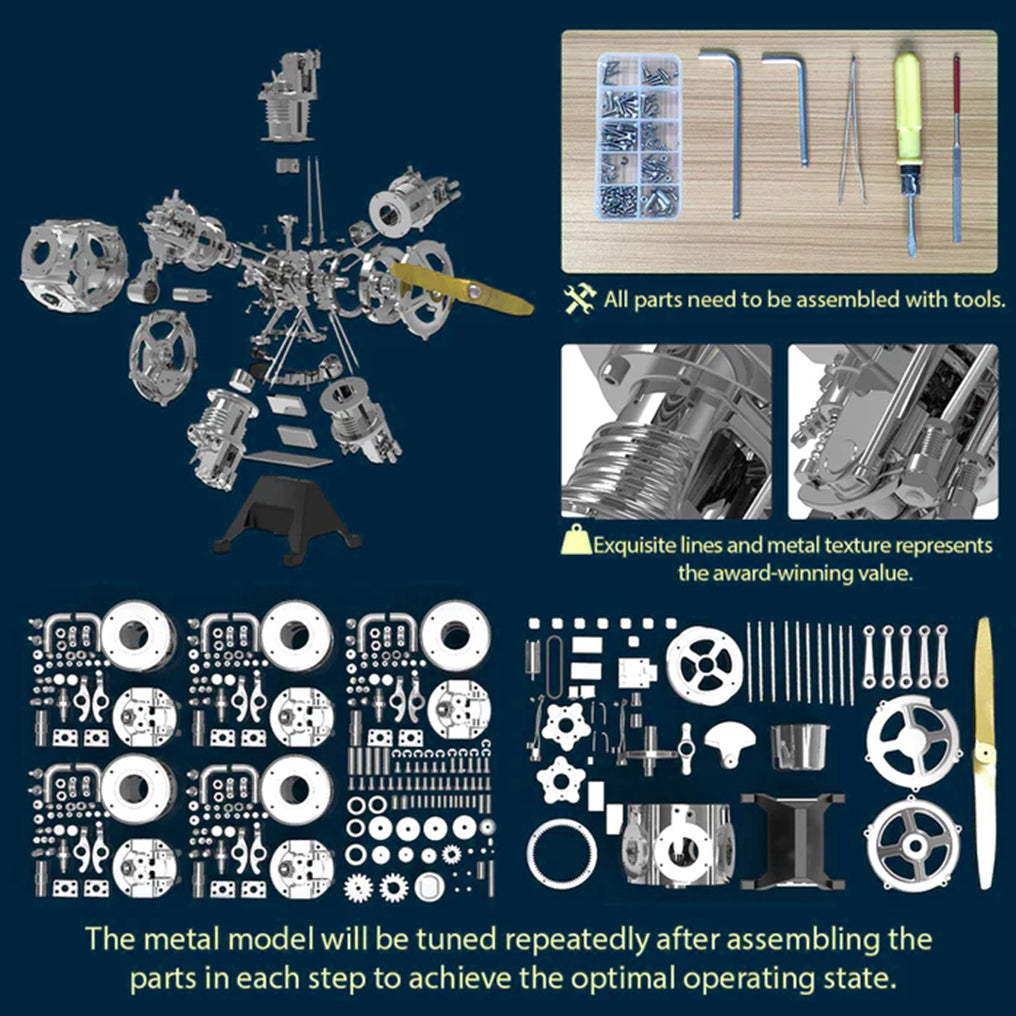 Puzziv™ | DIY 1/6 Full Metal 5 Cylinder Radial Engine Model Kit