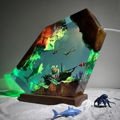 Great White Shark and Turtle Resin Night Light