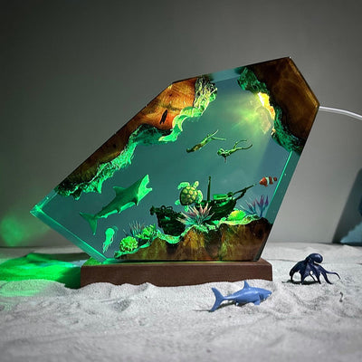 Great White Shark and Turtle Resin Night Light