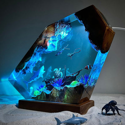 Great White Shark and Turtle Resin Night Light