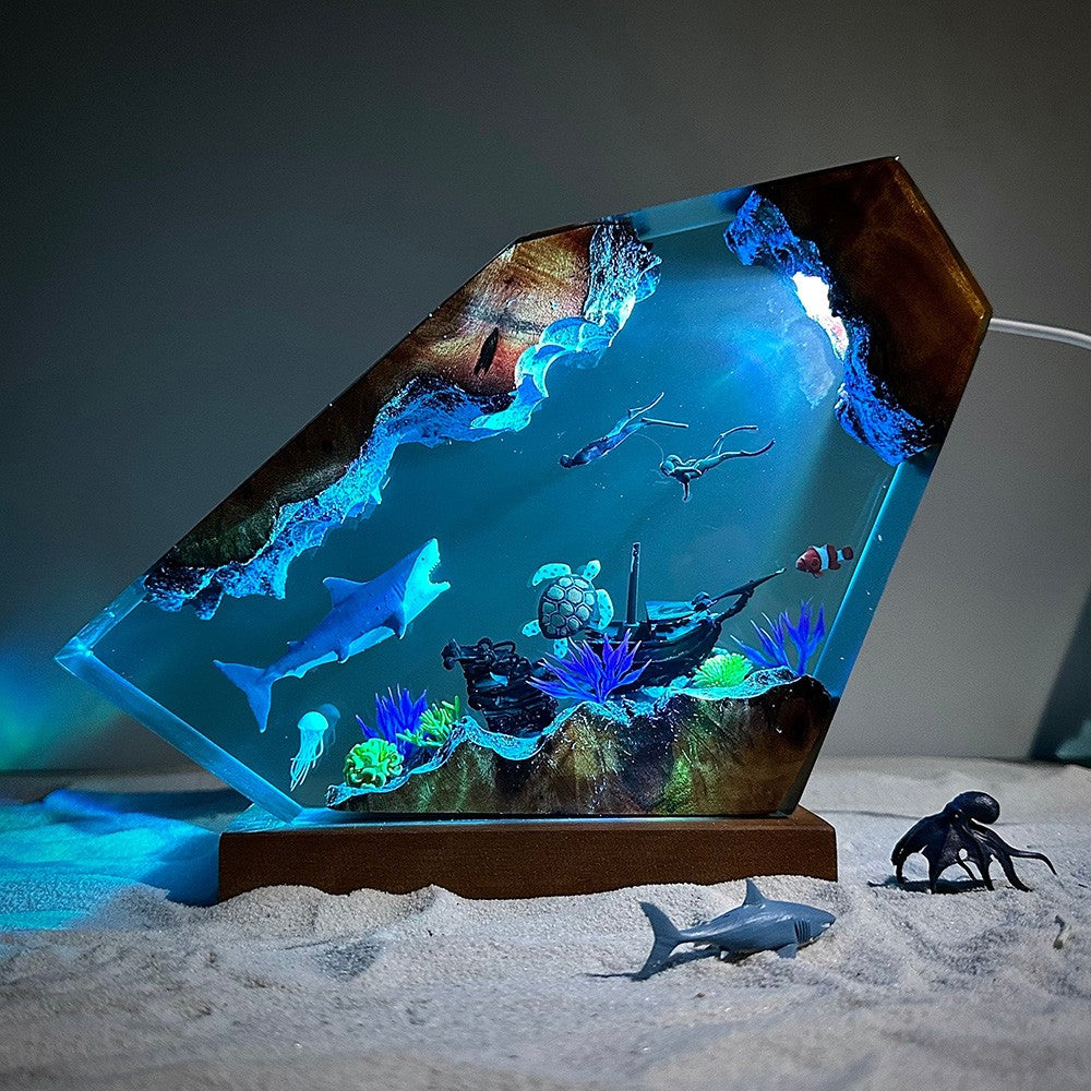 Great White Shark and Turtle Resin Night Light