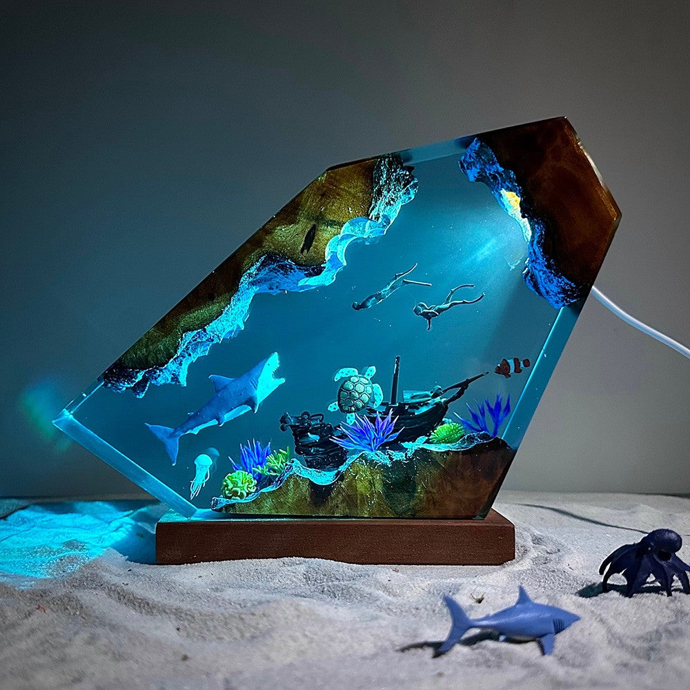 Great White Shark and Turtle Resin Night Light