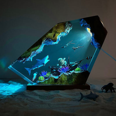 Great White Shark and Turtle Resin Night Light