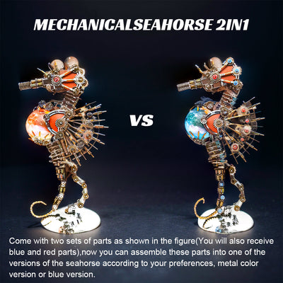 Intricate 3D Steampunk Metal Seahorse Puzzle Kit with Illuminating Lamp - 2100 Pieces of Whimsy!