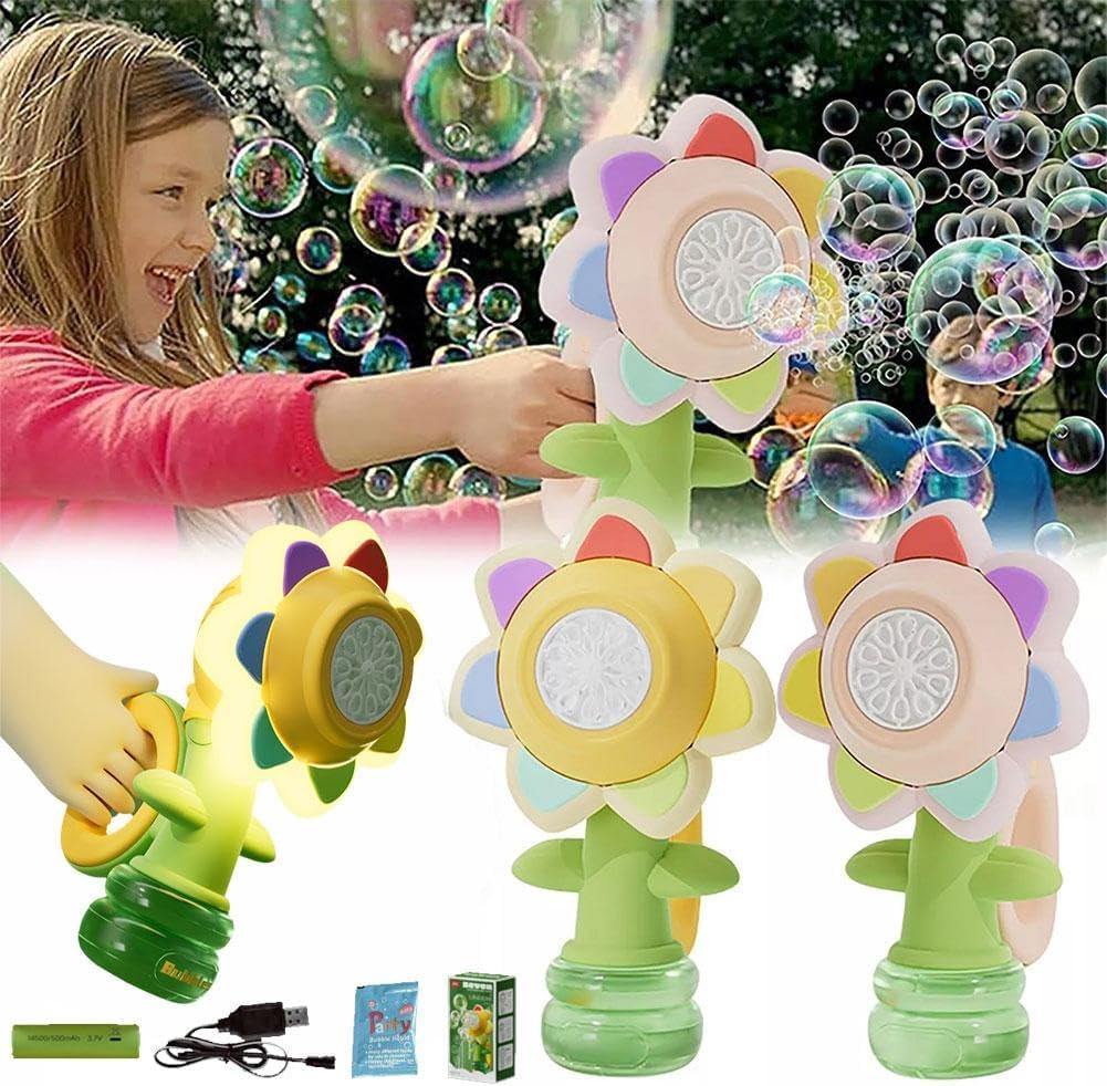 Puzziv™ | Automatic Flower Bubble Machine with Rotating Lights