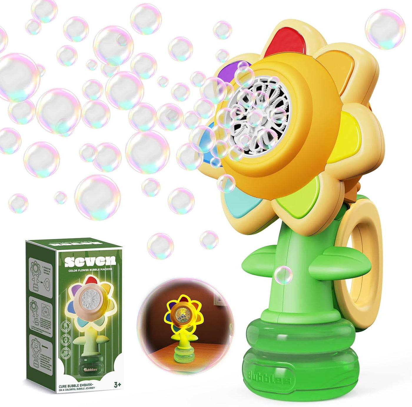 Puzziv™ | Automatic Flower Bubble Machine with Rotating Lights