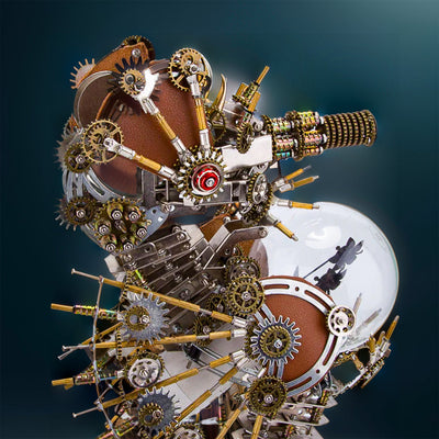 Intricate 3D Steampunk Metal Seahorse Puzzle Kit with Illuminating Lamp - 2100 Pieces of Whimsy!