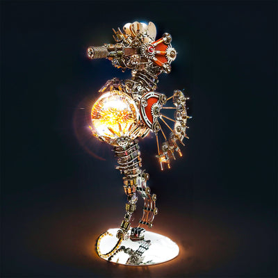 Intricate 3D Steampunk Metal Seahorse Puzzle Kit with Illuminating Lamp - 2100 Pieces of Whimsy!