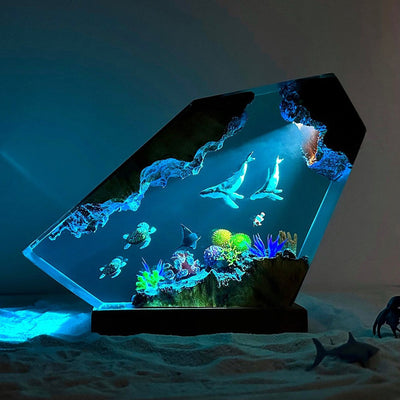 Couple Giant Humpback Whale and Turtle Resin Night Light