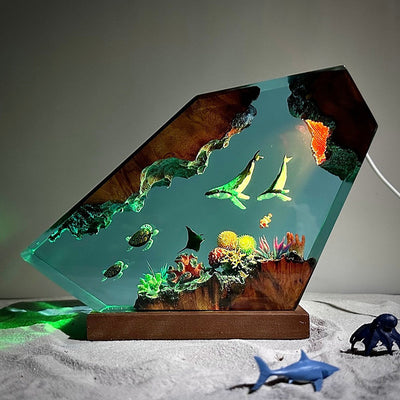 Couple Giant Humpback Whale and Turtle Resin Night Light