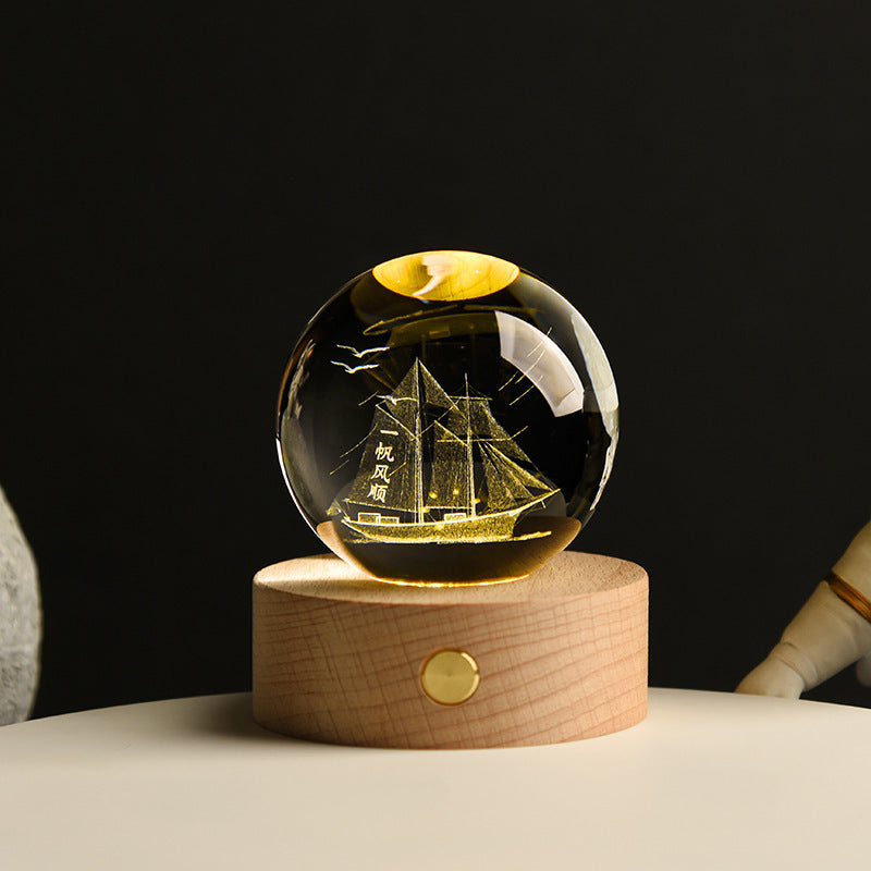 Puzziv™ | Sailboat 3D Crystal Sphere with Light Base