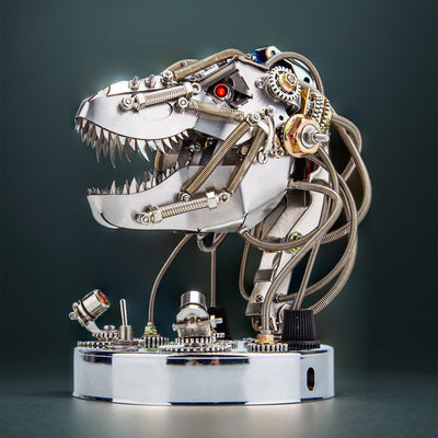 Create Your Own 3D Metal Steampunk Mechanical Dinosaur Head Model Kit - Over 180 Intricate Pieces!