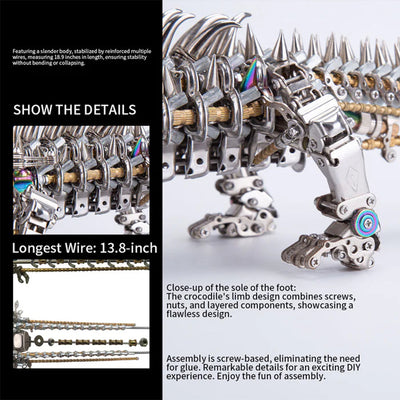 DIY 3D Metal Mechanical Sleeping Crocodile Puzzle Model Assembly Kit 1500+PCS