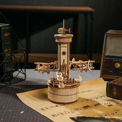 Puzziv Airplane Control Tower Mechanical Music Box AMK41