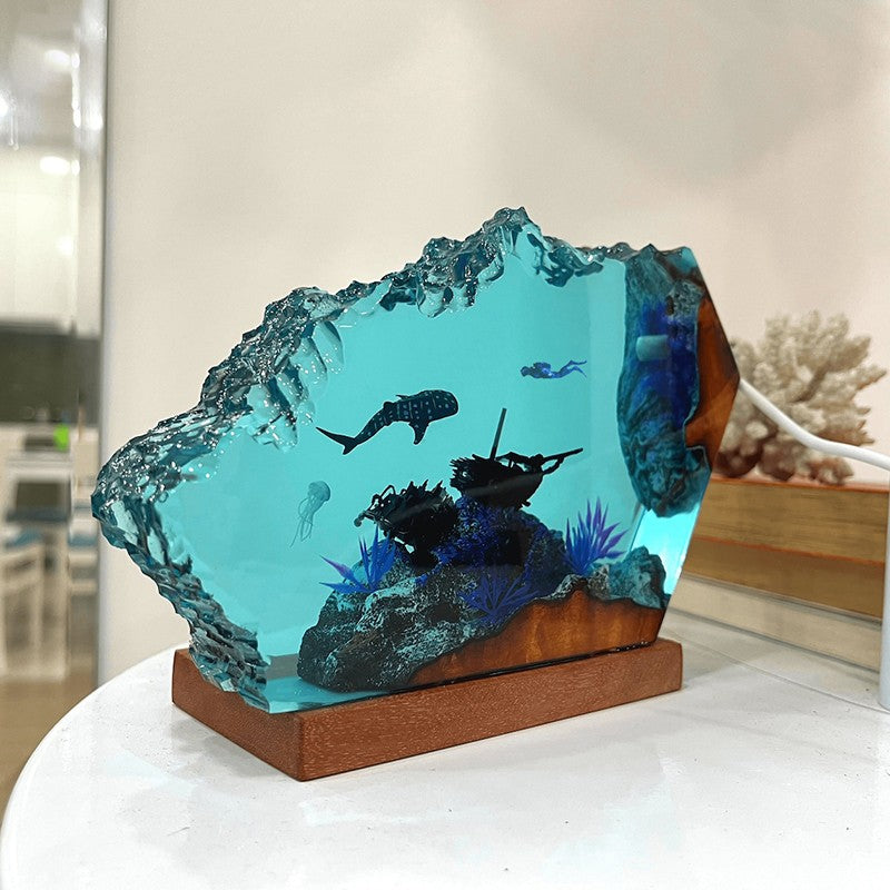 Whale Shark and Diver Resin Night Light