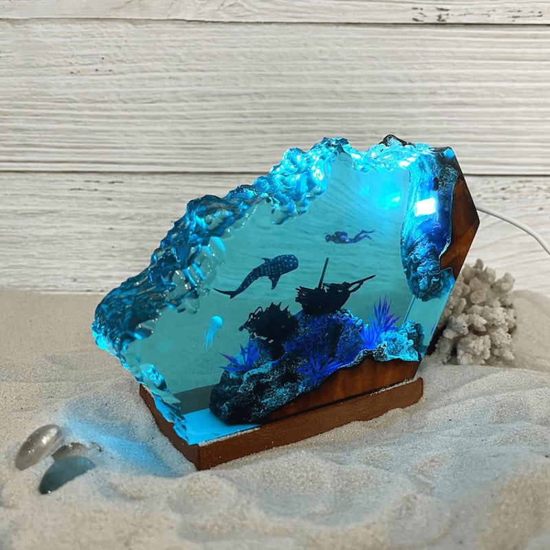 Whale Shark and Diver Resin Night Light